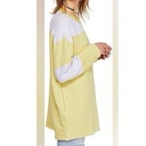 Free People Jordan Colorblock Citron Yellow Cream Long Sleeve Pockets Sweater